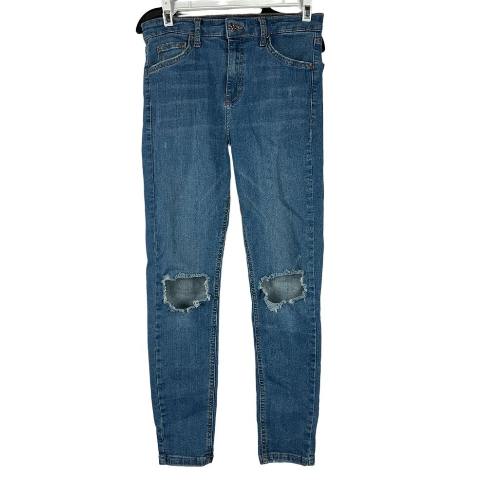 Topshop Jamie Moto High Waist Distressed Denim Jeans Women W28 L30